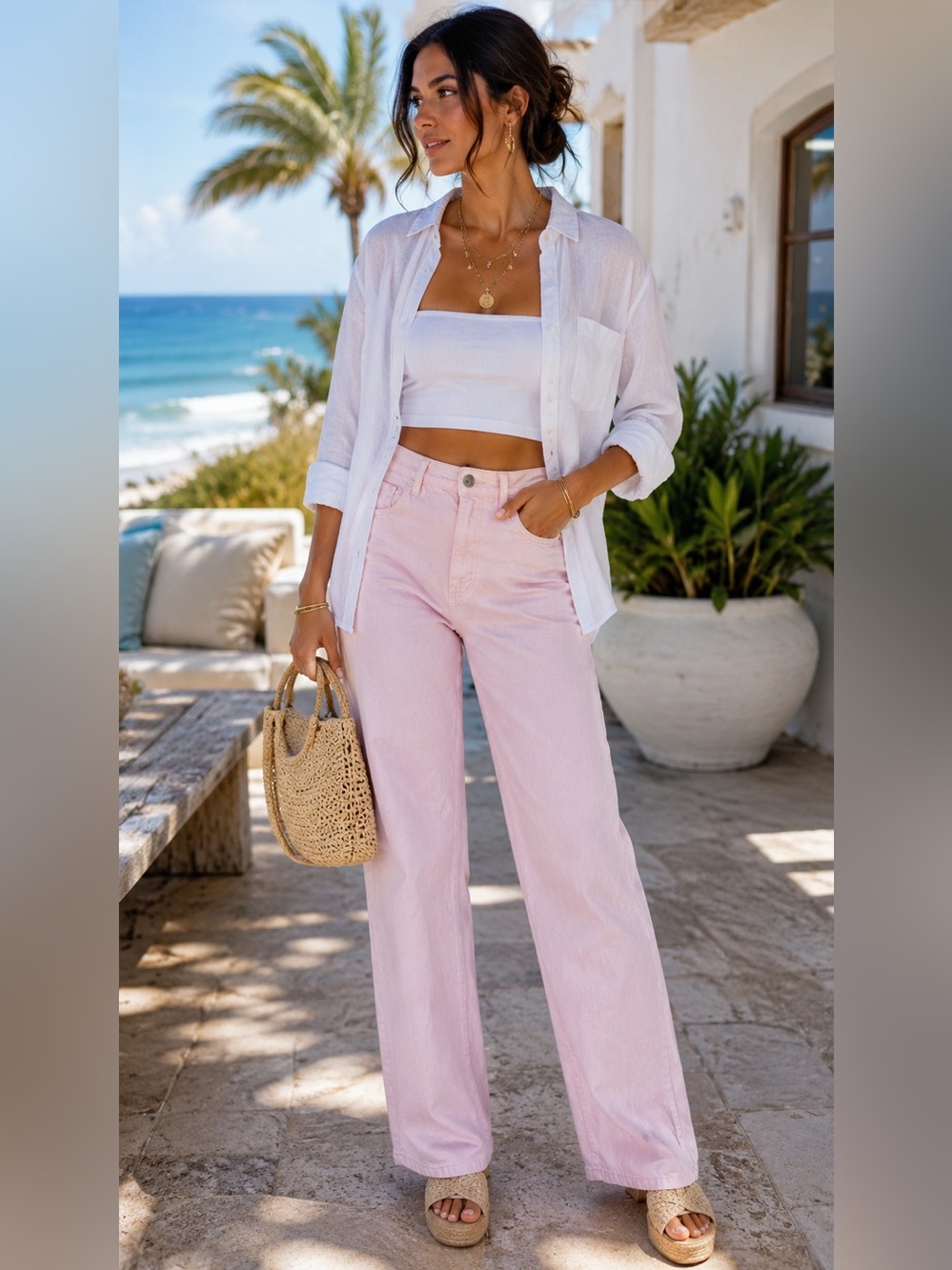 Zara Z1975 High Rise Straight Leg Pink Jeans Size 28
